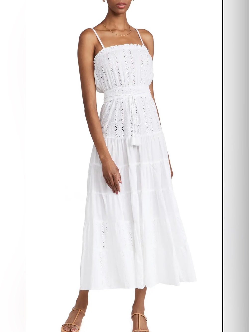 Playa Lucila White Eyelet Cotton Maxi Dress Size Large Boho Resort Beach Bridal